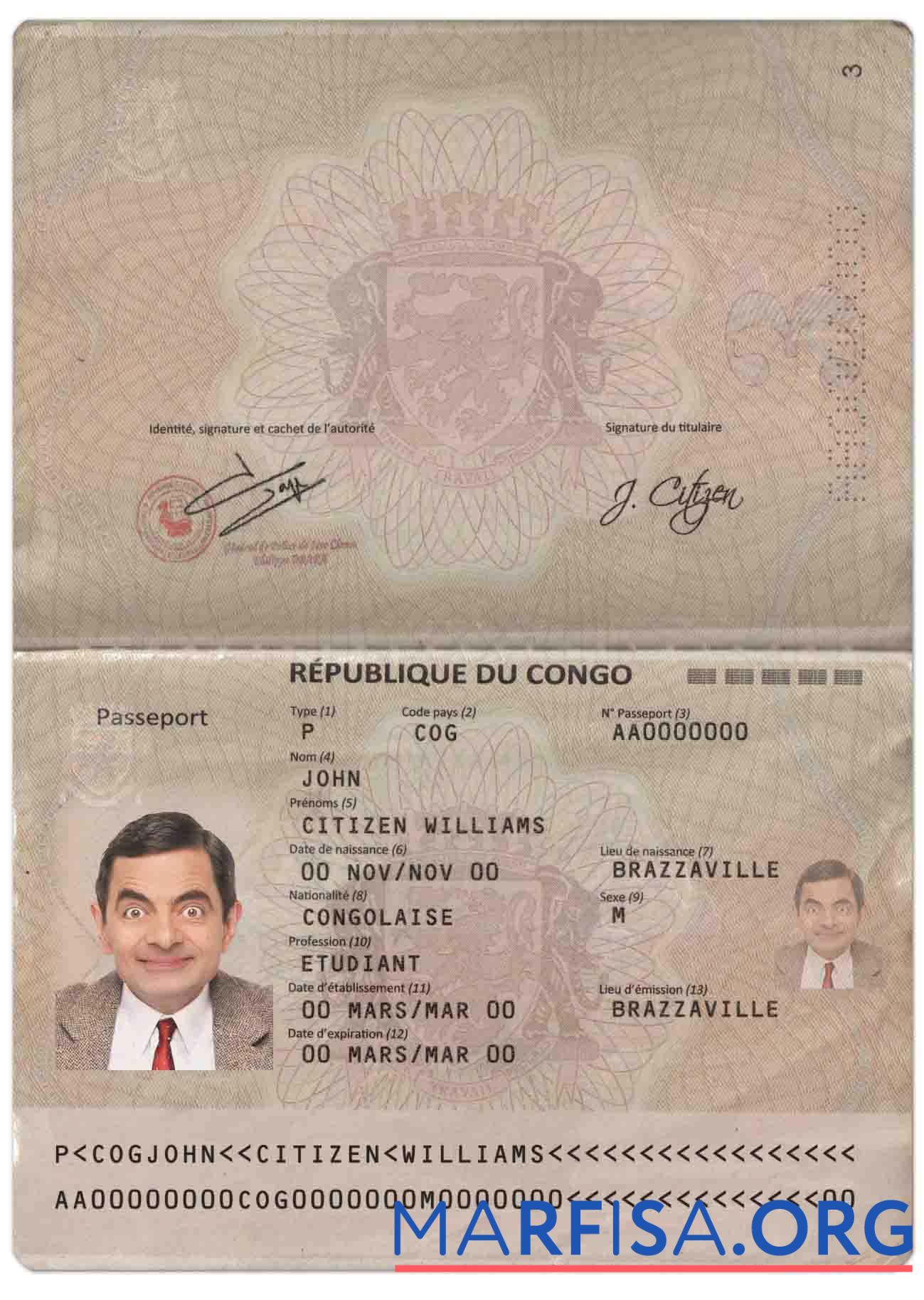 Blank Congo passport (2014 present) download for verification